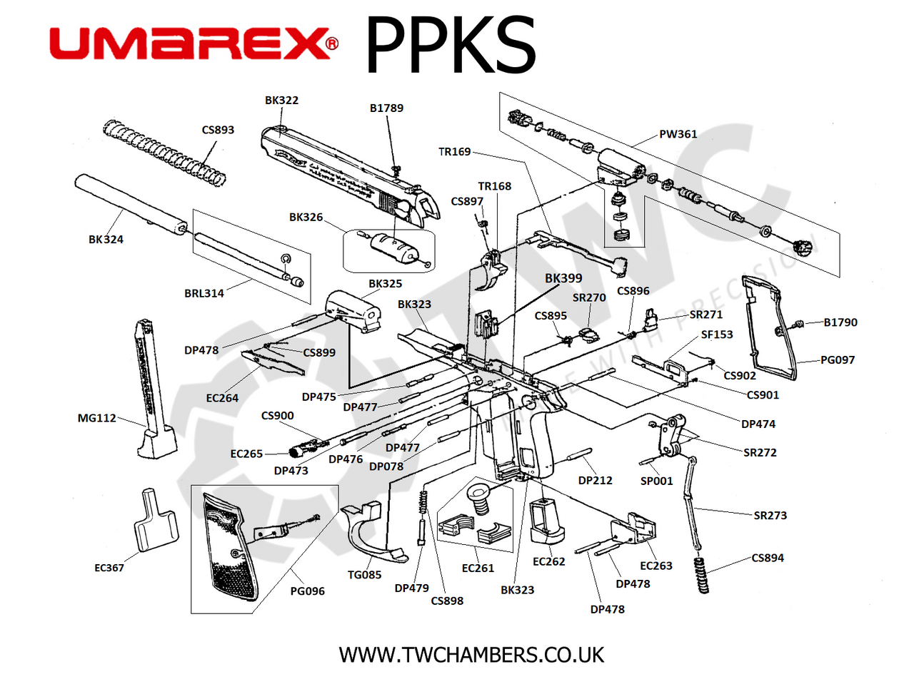 Airgun Spares - Umarex - Walther PPK/S - T. W. Chambers & Co